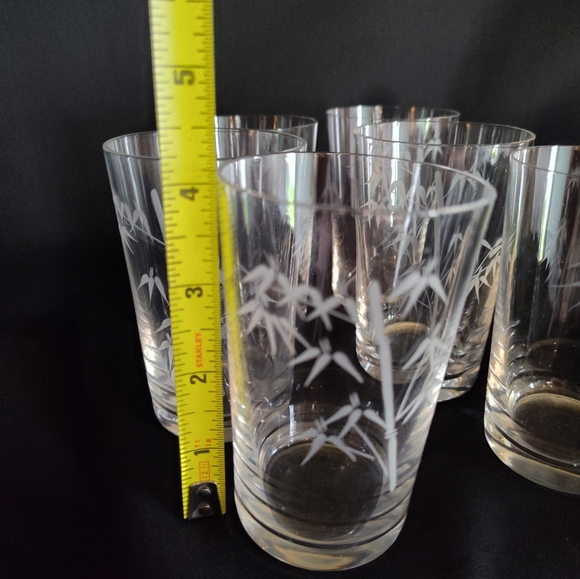 Noritake Sasaki Etched Crystal Bamboo Juice Glasses, Japan, Set Of Six - Picture 4 of 5